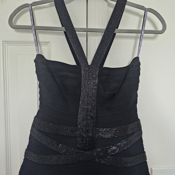 Authentic Herve Leger Portia A-line Beaded Bandage Dress- Black- Med - Picture 4 of 9